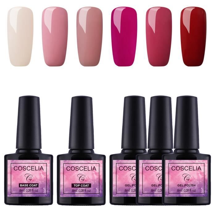 Kit 6 Couleur Vernis Semi Permanent Nail Art Manucure Soak Off Uvled Gel Nail Polish Topcoat Basecoat