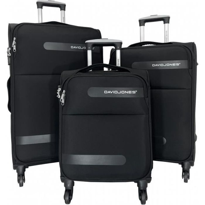 set de 3 valises souples dont 1 valise cabine david jones noir - ba50493 - 55cm-25cm-80cm