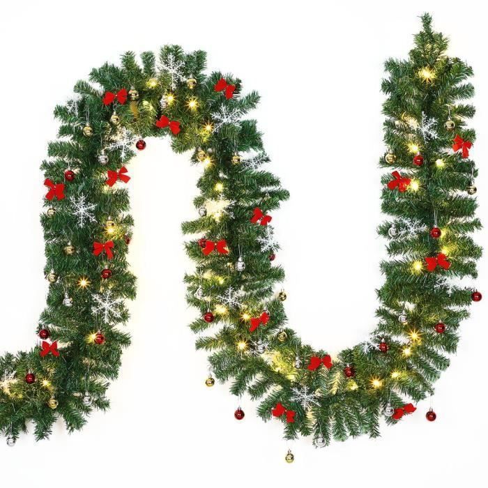 Guirlande de Noël lumineuse 5m 80 LED Sapin artificiel avec déco