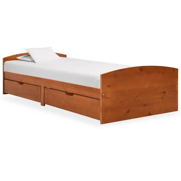 famirosa cadre de lit avec 2 tiroirs marron miel bois de pin 90x200 cm-156