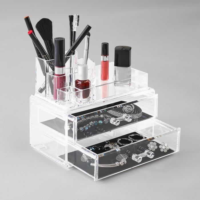 Lot De 2 Organisateurs Maquillage Tiroirs Transparents Empilables – Rangement Acrylique Pour Cosmétiques Et Salle De Bain