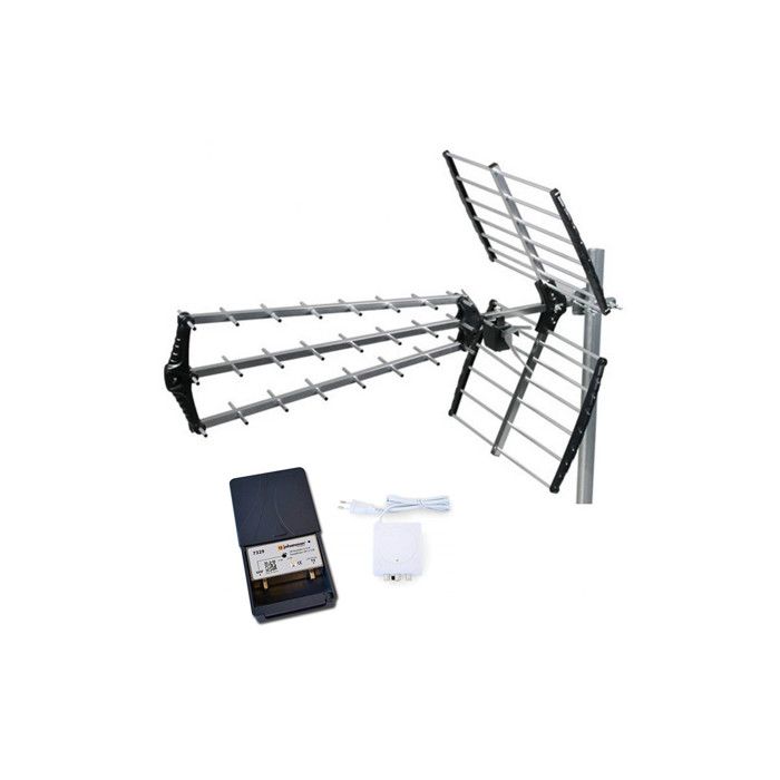 Amplificatore TNT Per Antenna TV HDSAT - 2 Uscite, Regolabile 10-25 DB, Alimentazione 220V, Connettori F
