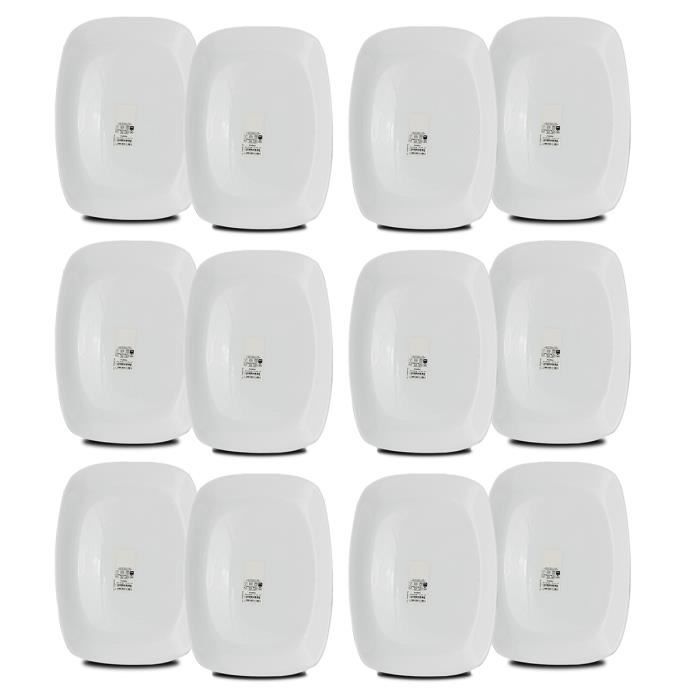 Plat de service - JUANIO - Set 12 assiettes - Rectangulaire 28x20 cm - Verre opale - Résistant micro-ondes