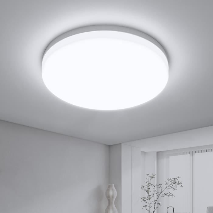 Plafonnier LED Kimjo - Ø 30cm * H 4cm - Rond - 48W IP44 6500K Blanc Froid  pour Bureau Salon Chambre Cuisine - Cdiscount Maison