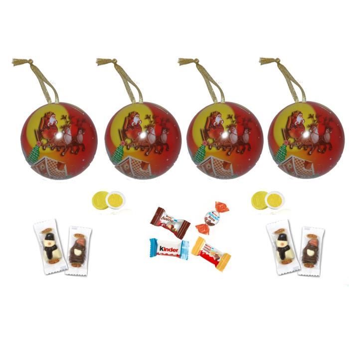 Lot De 4 Boules De Noël Garnies De 25 Chocolats Kinder