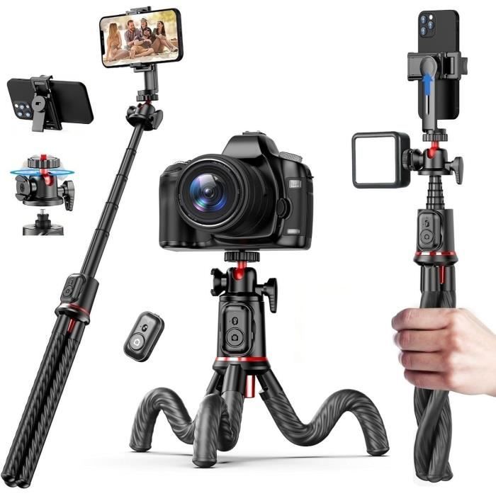 Trépied Flexible pour Téléphone et Caméra Appareil Photo Mini Trépied Extensible à Rotation 360° Portable avec Télécommande