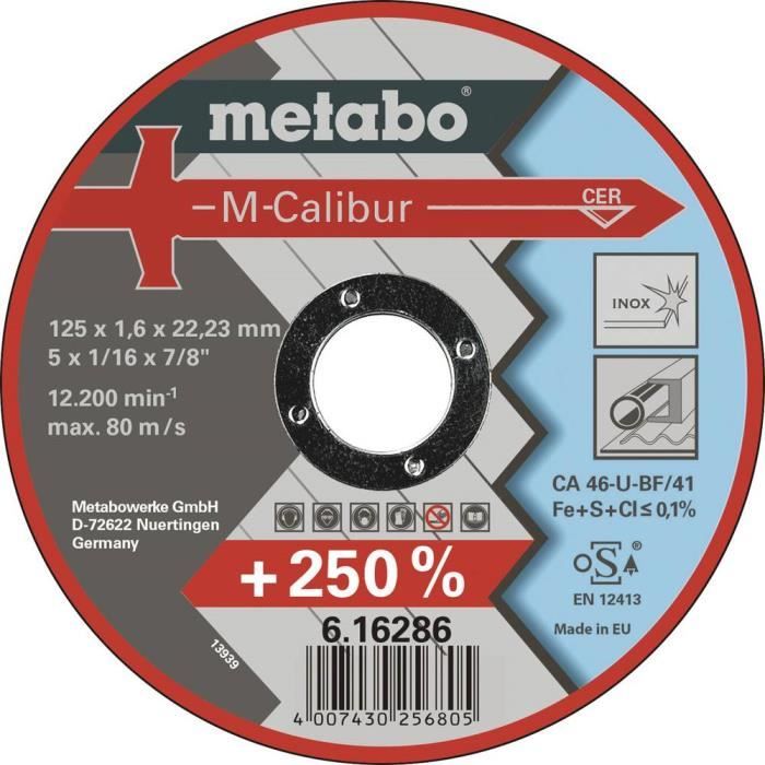 Disque à tronçonner Metabo Calibur 616286000 125 mm 22.23 mm Haute performance
