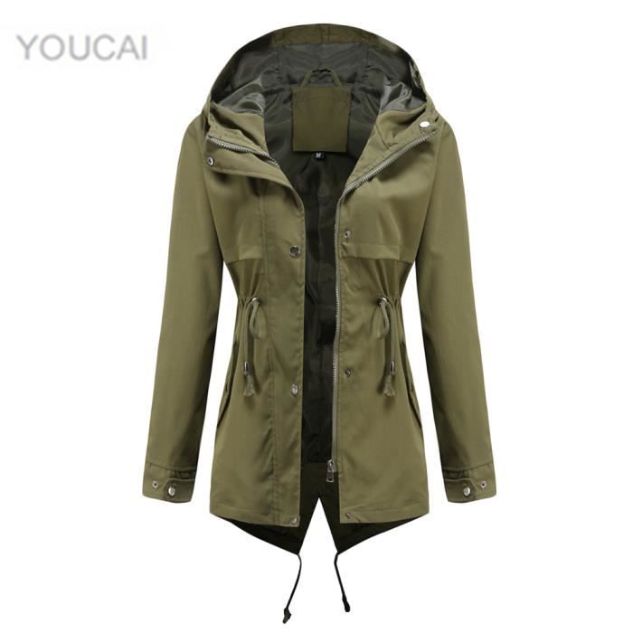 YUNCLOS Veste De Pluie Femme Mi-Longue Imperméable Légère Respirante Avec Capuche - Coupe-Vent Extérieure Colorée