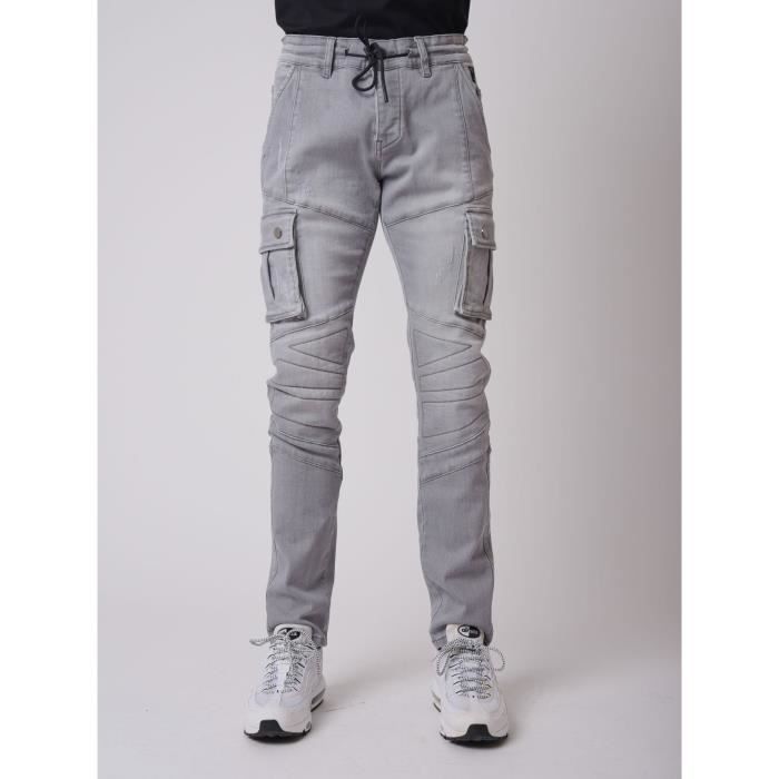 Jean Slim biker avec poche cote et surpiqure PROJECT X PARIS Homme Gris Grey Cdiscount Pret a Porter