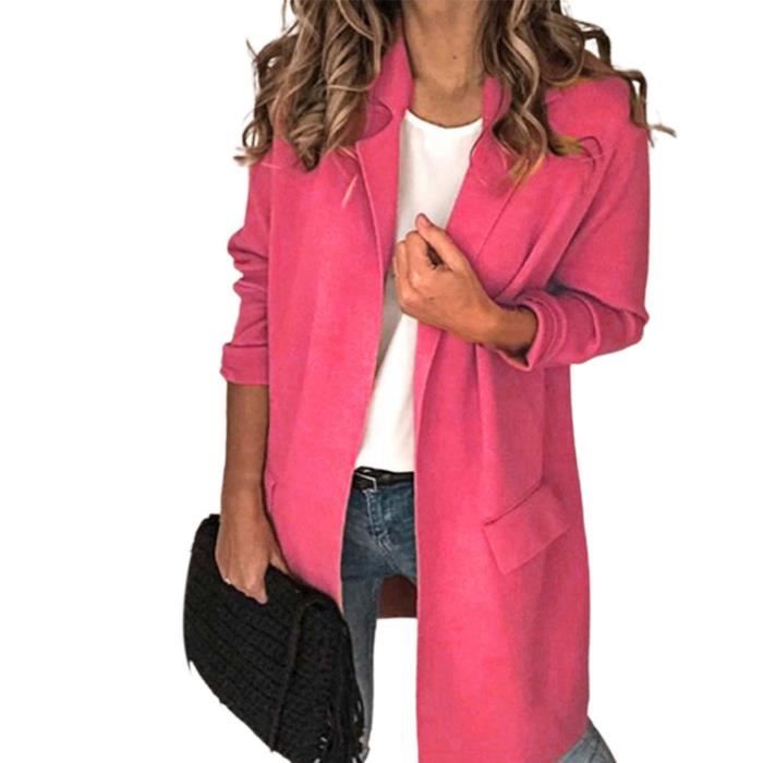FRISS Blazer Femme Longue 2025 - Veste élégante Bureau Boutonnée Couleur Unie Automne Hiver