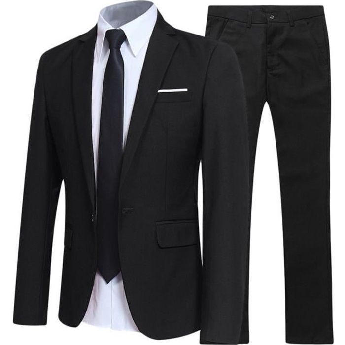 (Veste+Chemise+Pantalon+Cravate)Costume Homme Marque Luxe Manteau Homme  Blazer Hommes de Pour Blouson VêTements Masculin FBC93 Noir