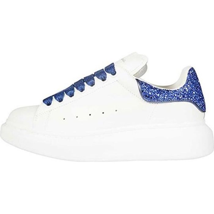 Alexander Mcqueen MC Femme Basket Chaussur Blanche et Bleu Paillette