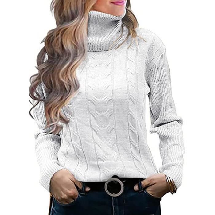 Sous Pull Femme Col Roulé en Tricot Automne Hiver Pullover Chaud Epais  Manches Longues Couleur Unie Blanc - Cdiscount Prêt-à-Porter