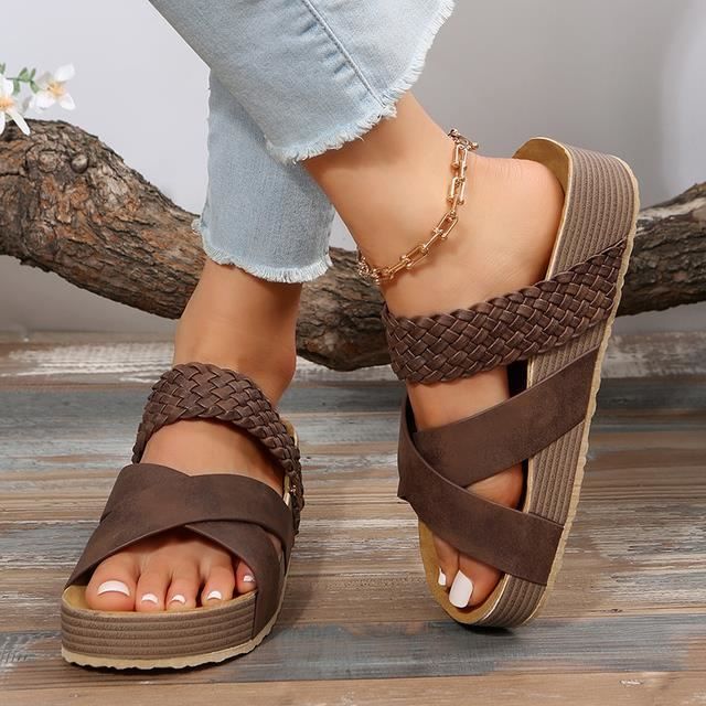 Sandales pour femmes JF Plate forme antiderapante Brides croisees Talon compense Cafe Cafe Cdiscount Chaussures