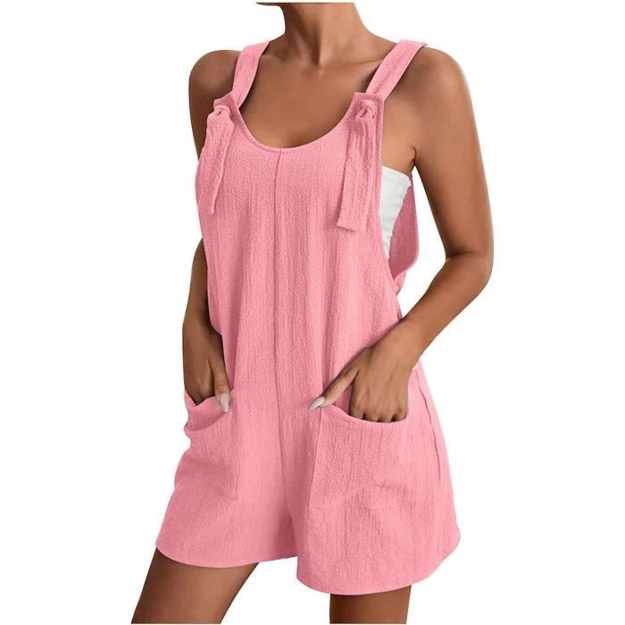 Salopette Femme En Lin 100% - Sans Manches, Longue Et Ample, Couleur Unie (Multi Tailles)