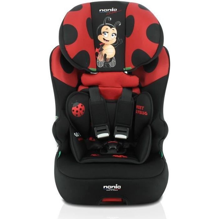 Nania - Siège auto fixations isofix RACE I FIX 76-140 cm R129 i-Size – De 3 à 10 ans - Têtière réglable - Inclinable - Coccinelle