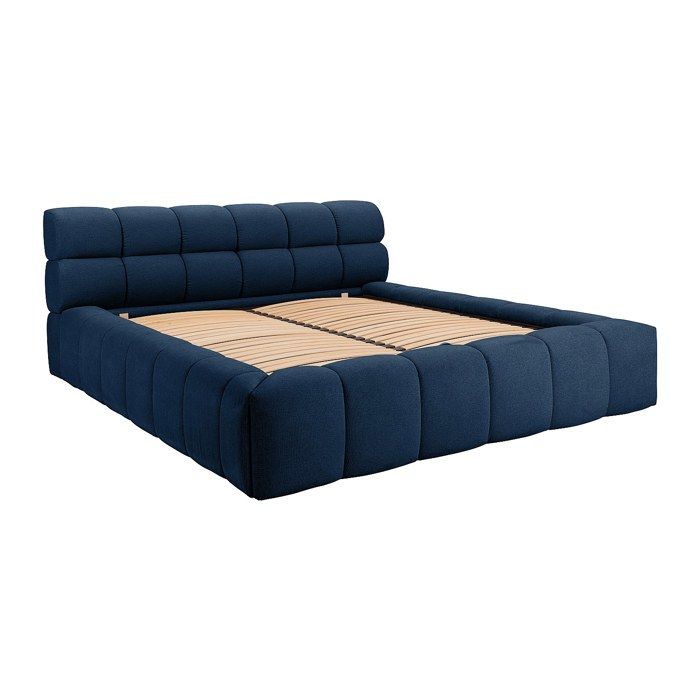 Lit coffre 180 x 200 cm - Tissu - Bleu nuit - FORVIK II