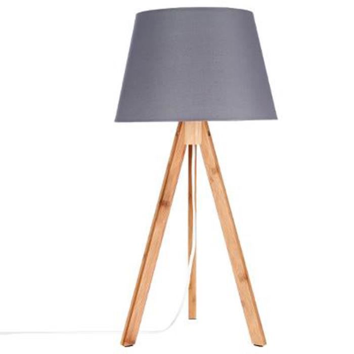 Lampe de table coloris Gris en polyester et Bambou - Dim : H55.5 x D28 cm