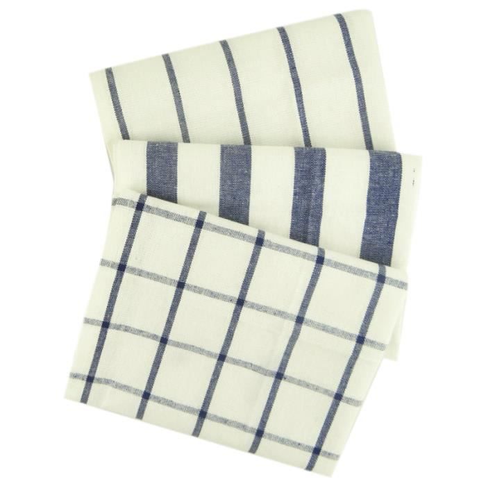 3 pièces de haute qualité bleu blanc à carreaux rayés torchon torchon de  cuisine serviette de table nappe 100% coton (haoyi)