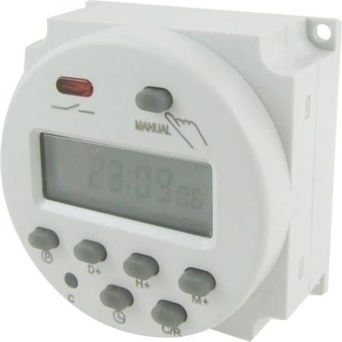blanc Commutateur de minuterie programmable CN101A mis /à niveau AC//DC 12V 110V Commutateur de relais de minuterie programmable num/érique LCD hebdomadaire