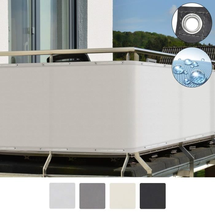 Sol Royal Brise vue pour balcon 500x90cm Blanc SolVision PB2 PES en Polyester avec oeillets et cordons