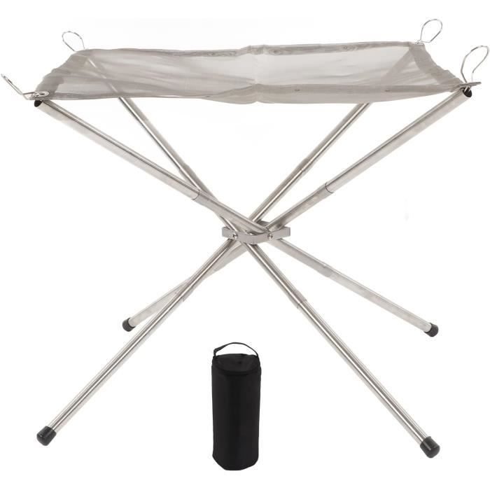 AKTIVE Brasero Extérieur Portable Pliable 55x42 Cm - Barbecue Camping Acier Avec Grille Anti-Étincelles, Noir