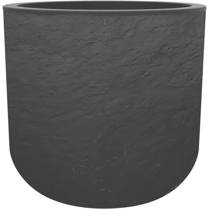 Pot Rond Volcania'UP 40 Cm Gris Anthracite EDA – 32,5 L Imitation Pierre Avec Réserve D'Eau Intégrée