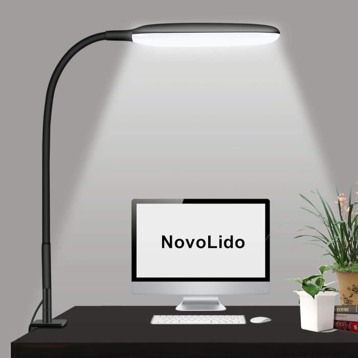 Lampe De Bureau LED à Pince - 3 Couleurs (blanc Chaud/blanc/clair) Et 10 Niveaux De Luminosité - Bras Flexible - Alimentation USB-C - Noir