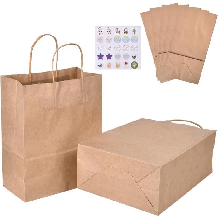 30 Sacs Papier Kraft Avec Poignée 27x21x11 Cm - Grands Sacs Cadeaux Emballage Vintage Écologiques