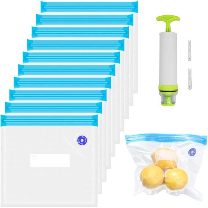 10 sacs sous vide rutilisables(21 * 22cm), sans BPA, avec 1 pompe  ...