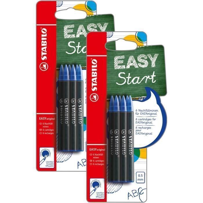 STABILO EASYoriginal Rollerball Ergonomique – Lot De 2 Bleu Foncé/Bleu Clair – Stylo Droitier Enfants Débutants – Prise En Main Confortable