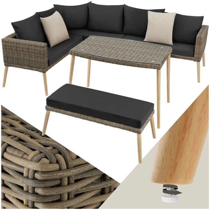 Salon de jardin - TECTAKE - Canapé lounge dextérieur PULA en rotin et cadre en aluminium et plaque en verre - Marron naturel