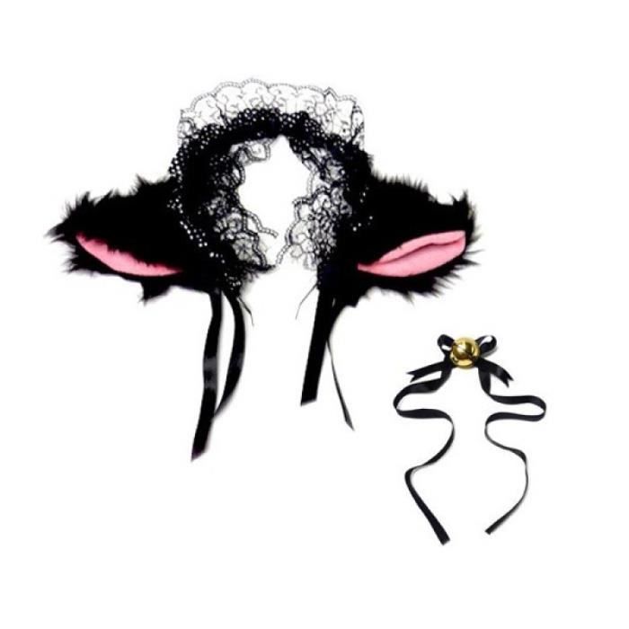 Lot De 2 Serre-Têtes Oreilles De Chat Avec Collier Cloche – Accessoire Cosplay Halloween, Carnaval, Anniversaire