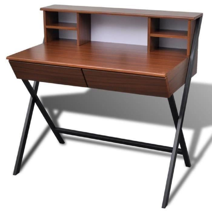 Table D Ordinateur A Bureau Salon Travail Ou Etude Avec 2 Tiroirs De Rangement Brun Achat Vente Bureau Table D Ordinateur A Bureau Soldes Sur Cdiscount Des Le 20 Janvier Cdiscount