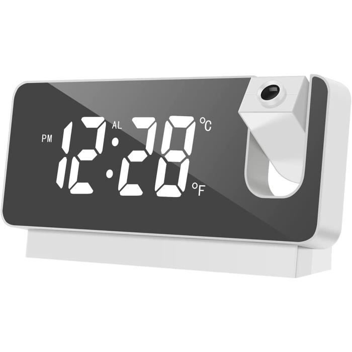 Réveil Numérique Avec Projecteur Rotatif 180° - Affichage Plafond/mur, USB, Thermomètre