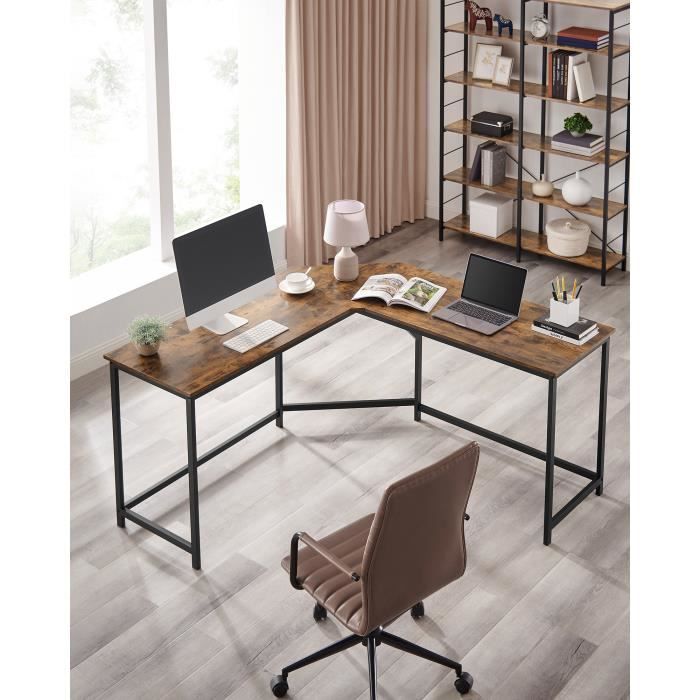 Pour Travailler Et Reviser Bureau A Domicile Table En Forme De L Marron Rustique Lwd73x Vasagle Bureau D Angle Gain Despace Style Industriel Montage Facile Meubles Postes De Travail Informatiques