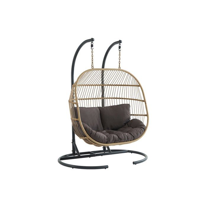 Fauteuil suspendu 2 places en résine tressée - Naturel clair avec coussin anthracite - LISSANDRA de MYLIA