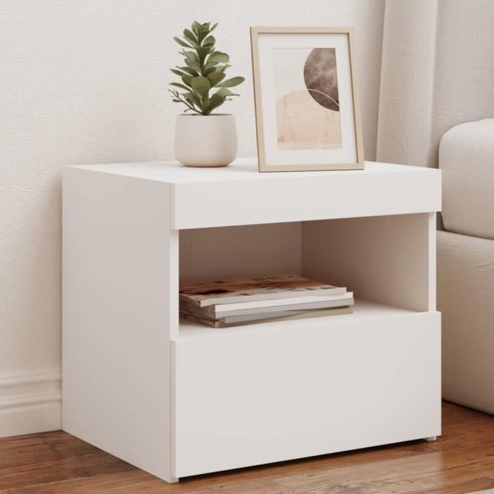 Table de chevet - avec lumières LED - blanc 50x40x45 cm A36763