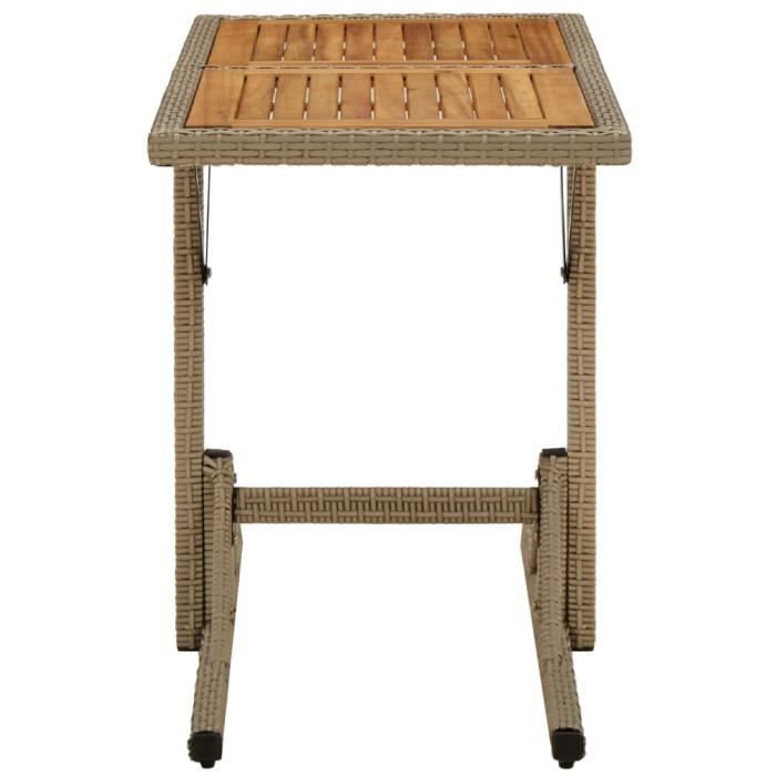 tip - tables de jardin - table de jardin beige bois massif d'acacia et poly rotin - haute qualite - dx4479