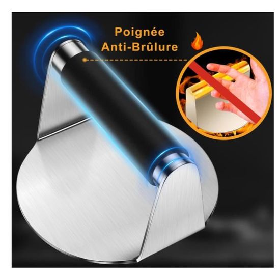 Burger Smasher Set Presse Hamburger Ronde Et Rectangulaire En Fonte - Avec Poignée Anti-Chaleur