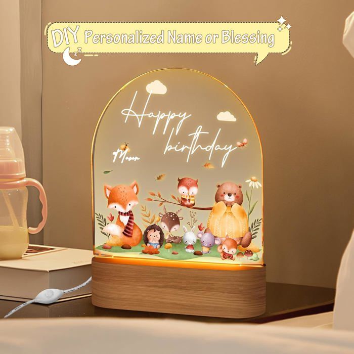 Veilleuse Bébé Personnalisable En Forme De Fée - Kit Lettres Et Stickers Inclus, Bois Durable, Fonctionne Sur Piles Ou USB-C