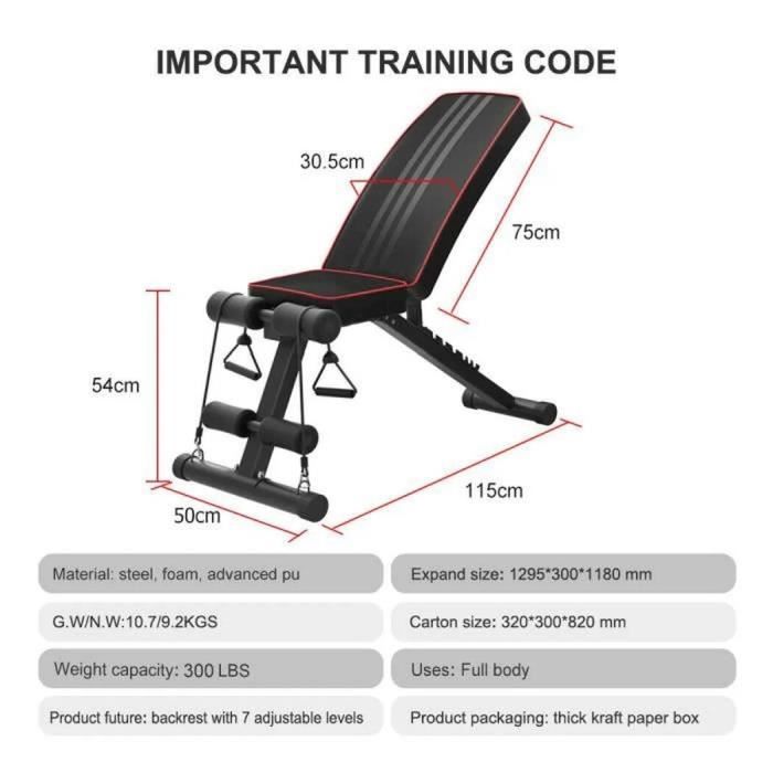 Banc De Musculation Plat/inclinable Pliable – Capacité 300 Kg, Réglage Multi-angles – Pour Entraînement Complet à La Maison