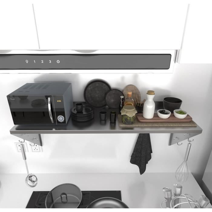 Nisorpa Étagère murale en acier inoxydable de 120 x 30 cm, étagère murale de cuisine commerciale, étagère de rangement flottante robuste avec dosseret, charge maximale de 50 kg, pour cuisine