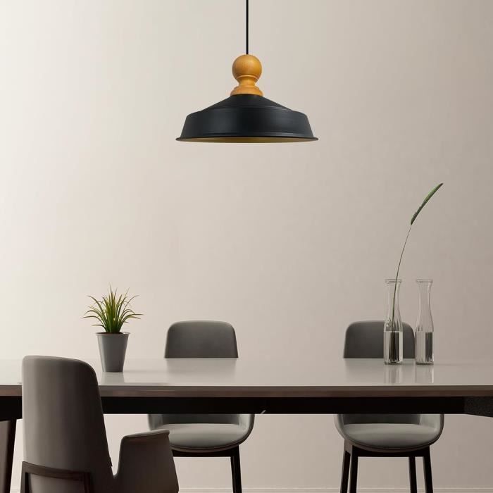 Bamyum Deep Suspension Luminaire Industriel 17,5 Cm En Bois Et Métal