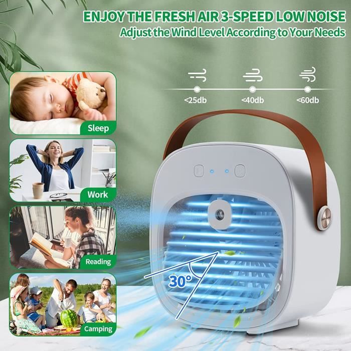 Climatiseur portable - Refroidisseur d'air personnel, 3 vitesses, mini