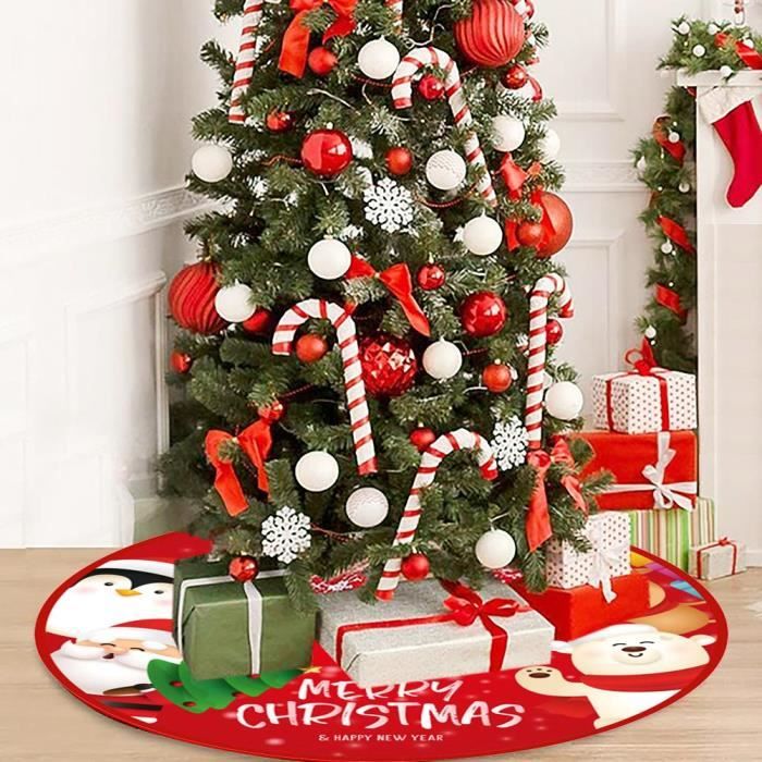 Jupe Pour Sapin De Noël – Tapis Rond 90 Cm De Diamètre, Rouge, Protège Le Sol Et Décore