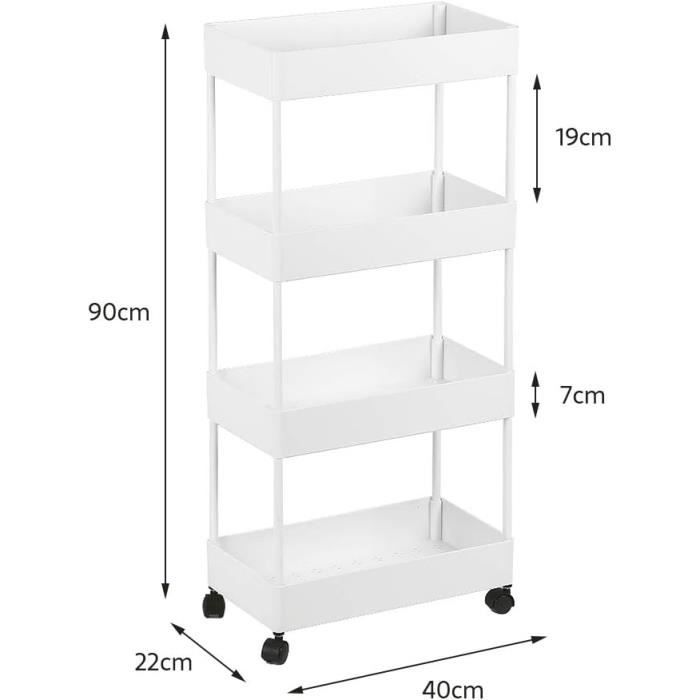 KEDIA Chariot de Rangement, Chariot Roulant à 4 Étagères, Organisateur avec Roues pour la Salle de Bain, Blanc, 40*22*90cm - Santé - Mieux vivre