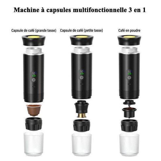 Machine à Café Portable Avec Batterie Amovible 7500mAh - 20 Bars, Compatible Capsules Nespresso/Dolce Gusto, Café Moulu, 80ml