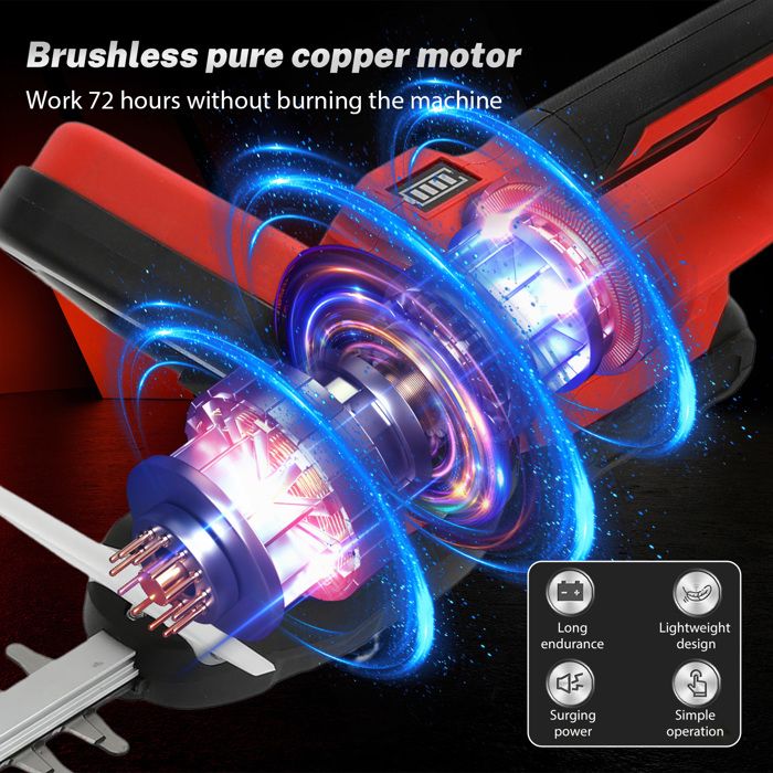 Taille-haie Sans Fil 21V Professionnel - Lame 51cm Double Action - Batterie 1300mAh, écran Niveau - Poignée Réglable
