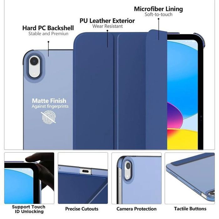 Étui pour tablette, iPad 10e/11e/A16, TPU PC, magnétique, mise en
